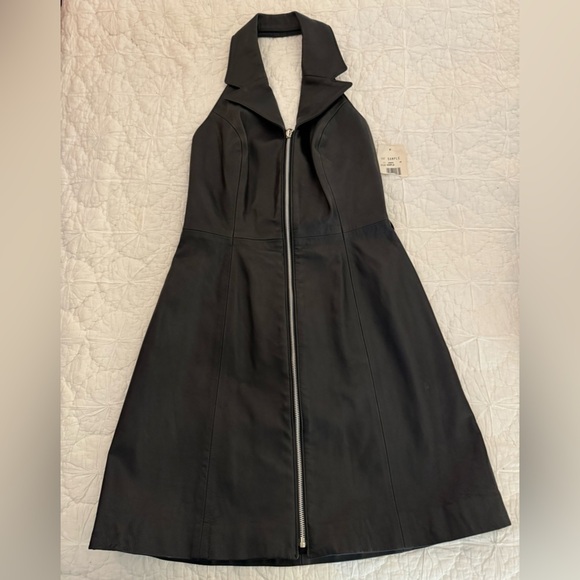NWT Bagatelle Black Leather Halter Dress Size 8 zip front dress was a sample - Picture 7 of 16